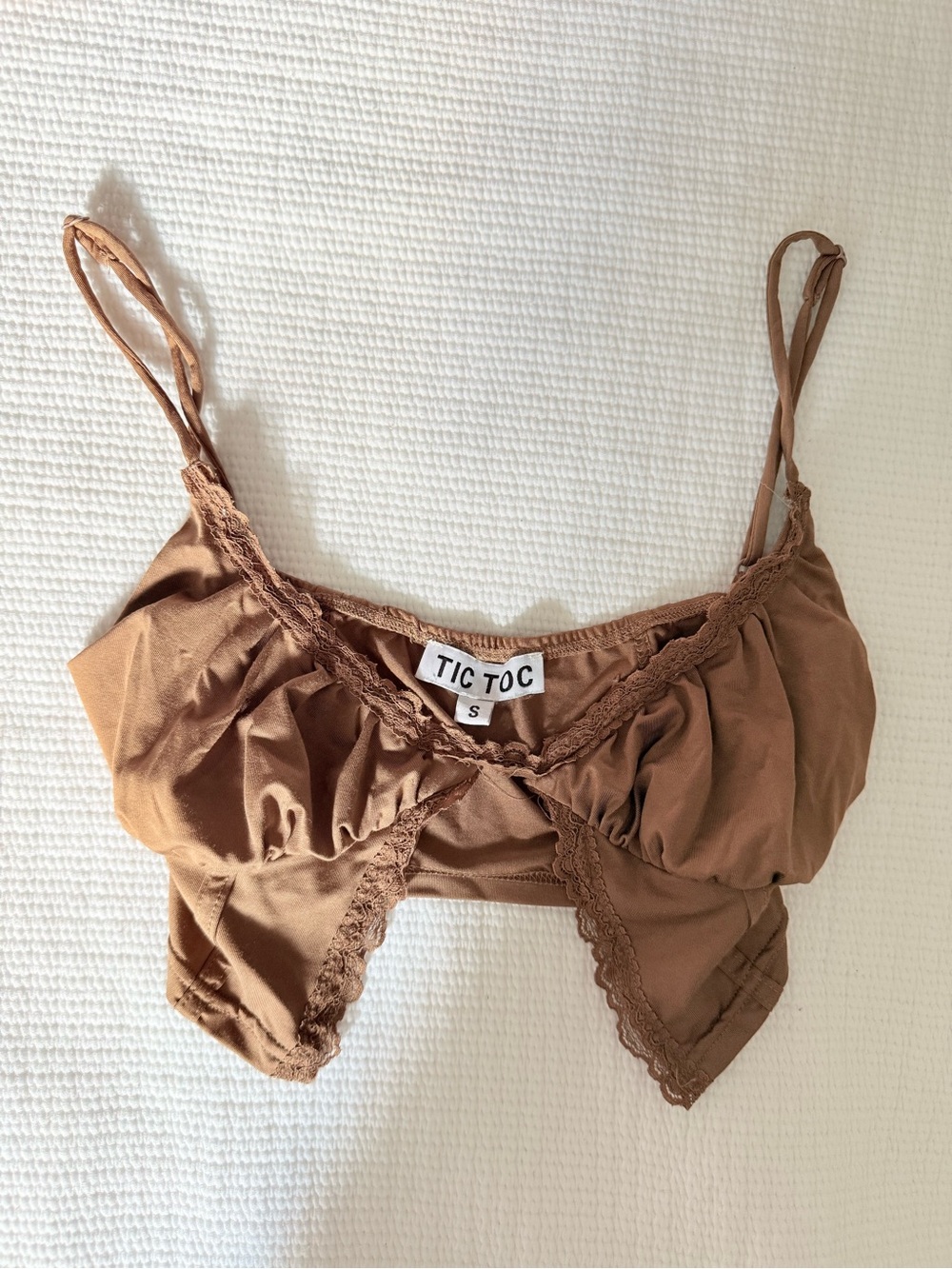 TIC TOC Brown Lace-Edge Crop Top